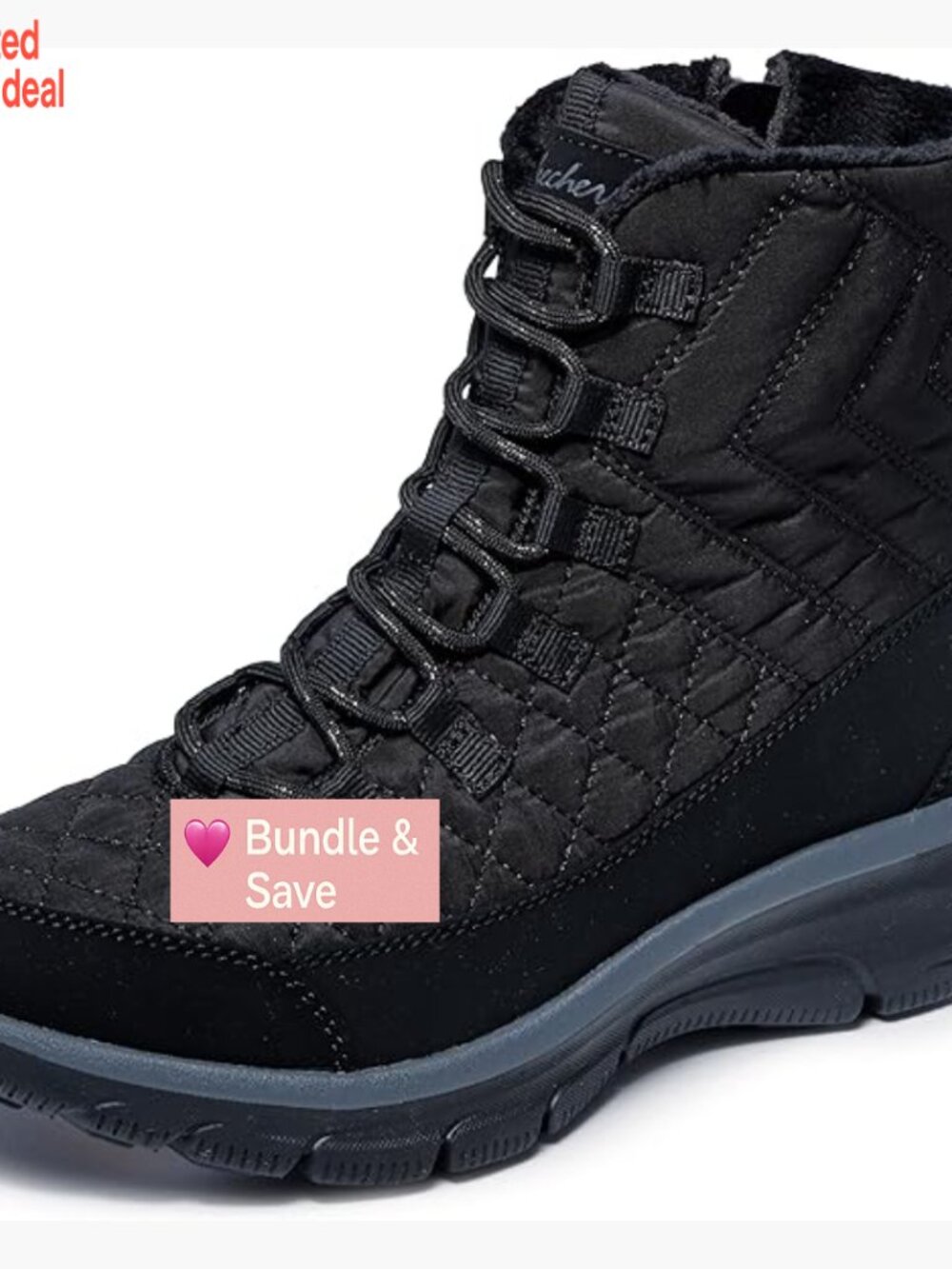 Quilted Memory Foam Ankle Boots with Faux Fur Lining Water Repellent Side Zip